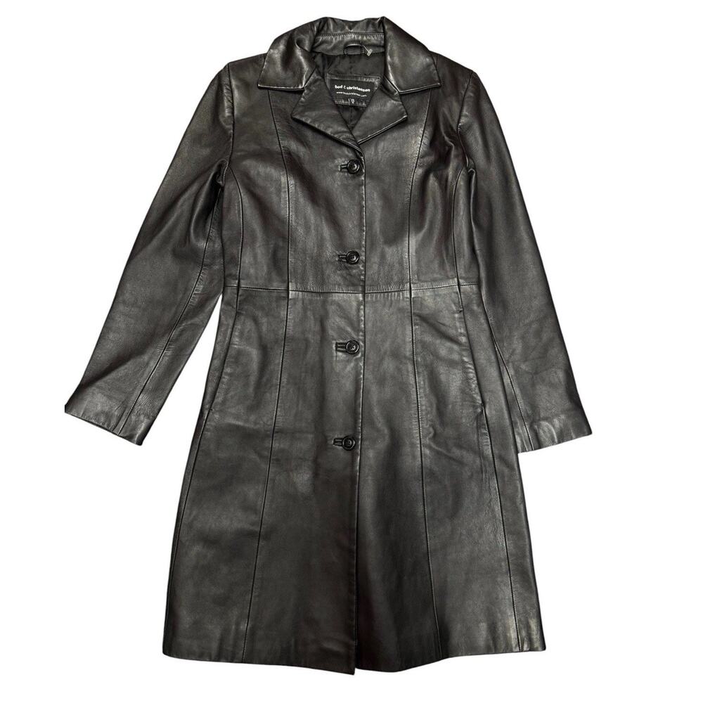 Bod & Christensen Black Leather Coat XS Genuine Leather Button Front